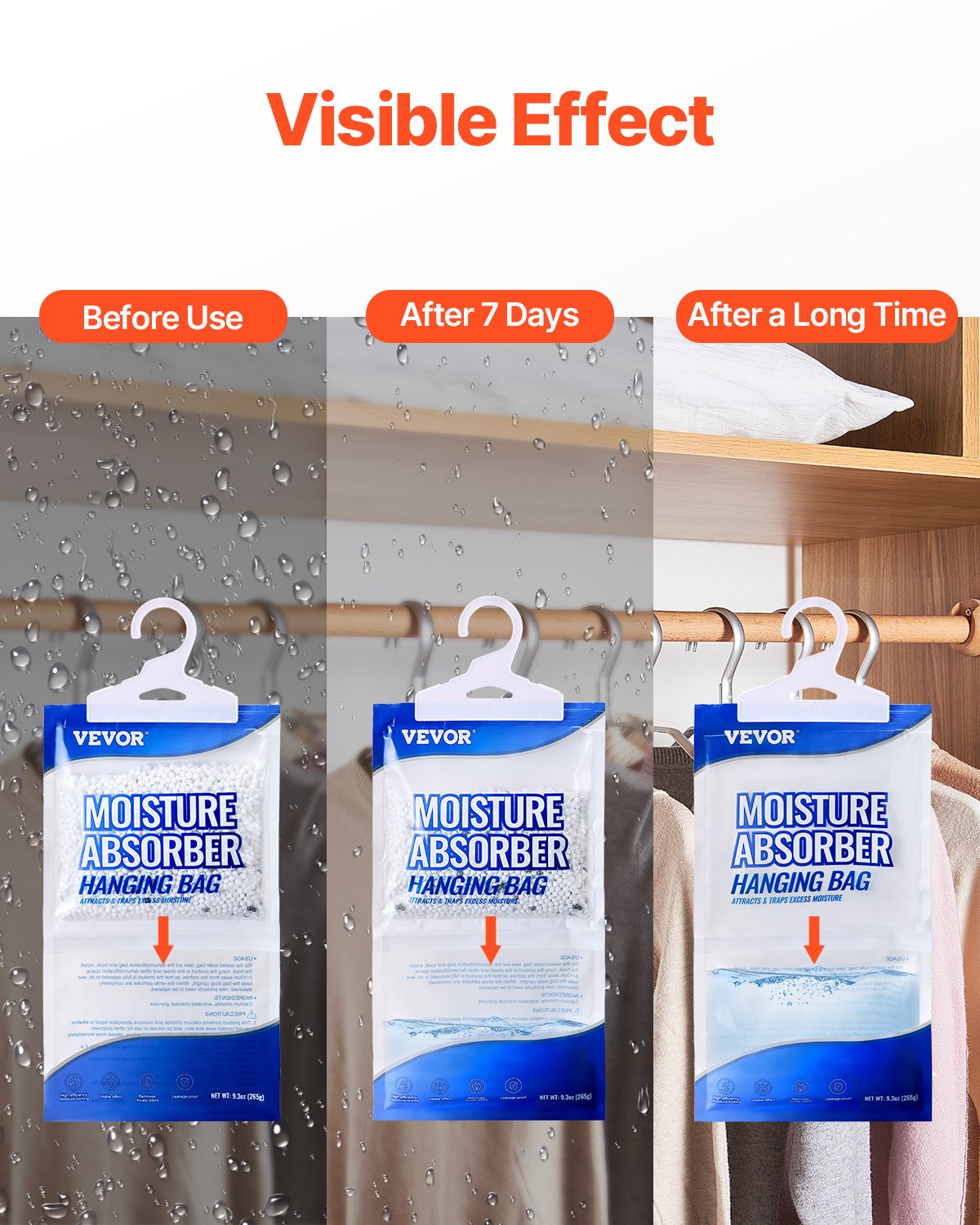 VEVOR HangingMoisture Absorber, 9.3 Oz Hanging Closet Dehumidifier Bags 10 Packs, Fragrance FreeMoisture Bags In Wardrobes, Bedrooms, Bathrooms