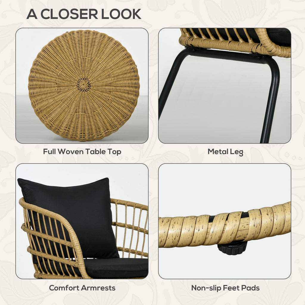 5 Piece PE Rattan Outdoor Furniture Set with Cushioned Chairs, Loveseat Sofa & Stackable Coffee Tables, Black