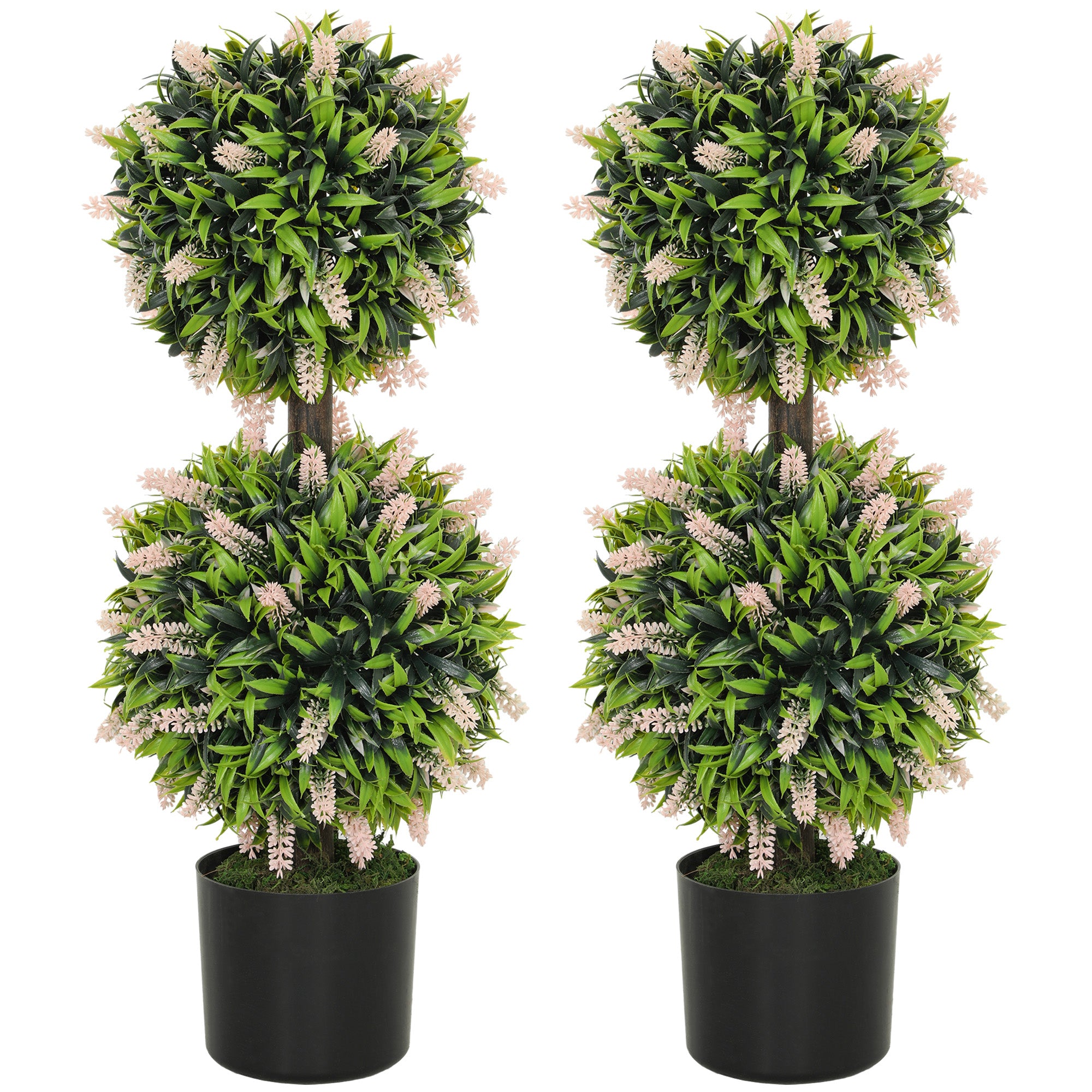 Set Of 2 Decorative Artificial Plants Ball Trees With Lavender Flowers In Pot Fake Plants For Home Indoor Outdoor Decor, 70cm, Pink