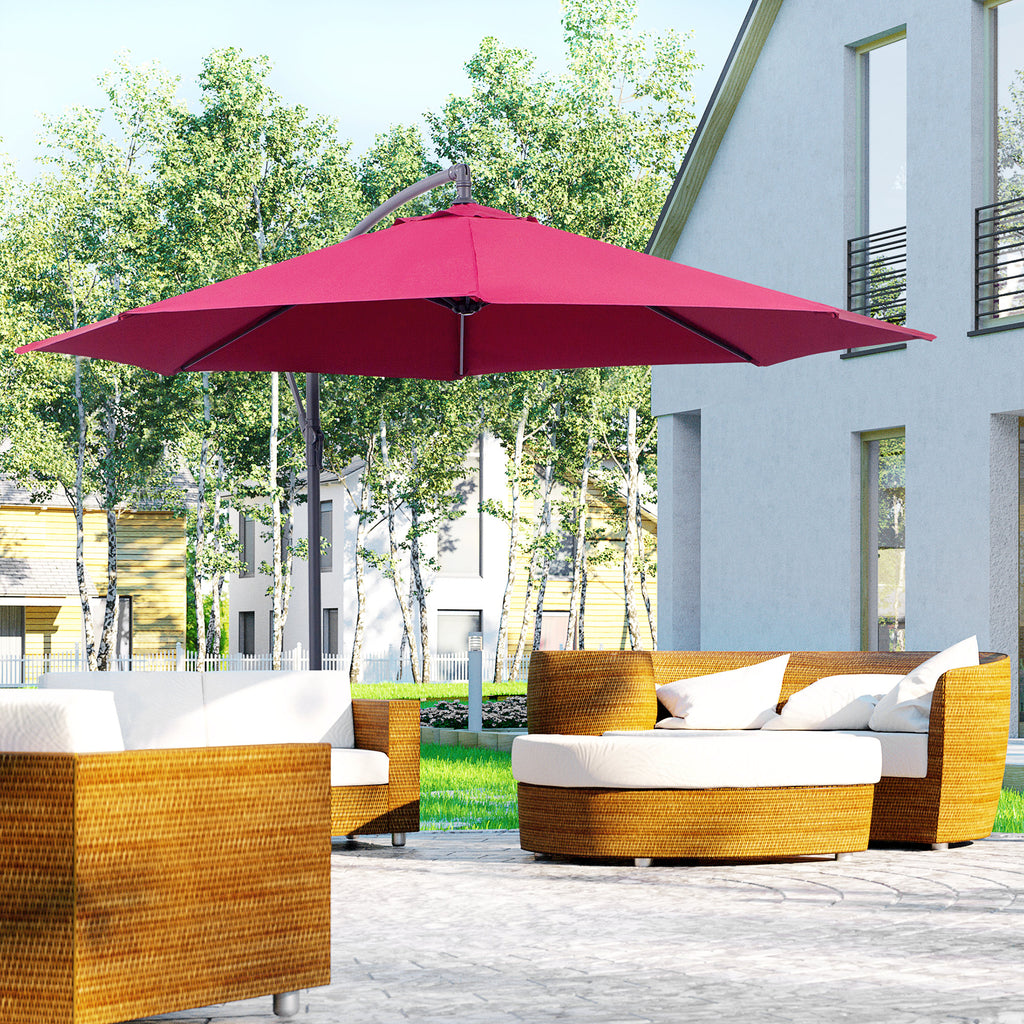10' Cantilever Patio Umbrellas With UV And Water Resistant For Patio & Backyard Comfortable Red