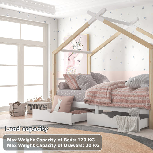 Kids Single Bed Frames Toddler Beds Storage Underneath 3FT Single Bed With Storage Solid Pine Wood House Tree Canopy Bed For Children Girls And Boys Toddler Bed Wood