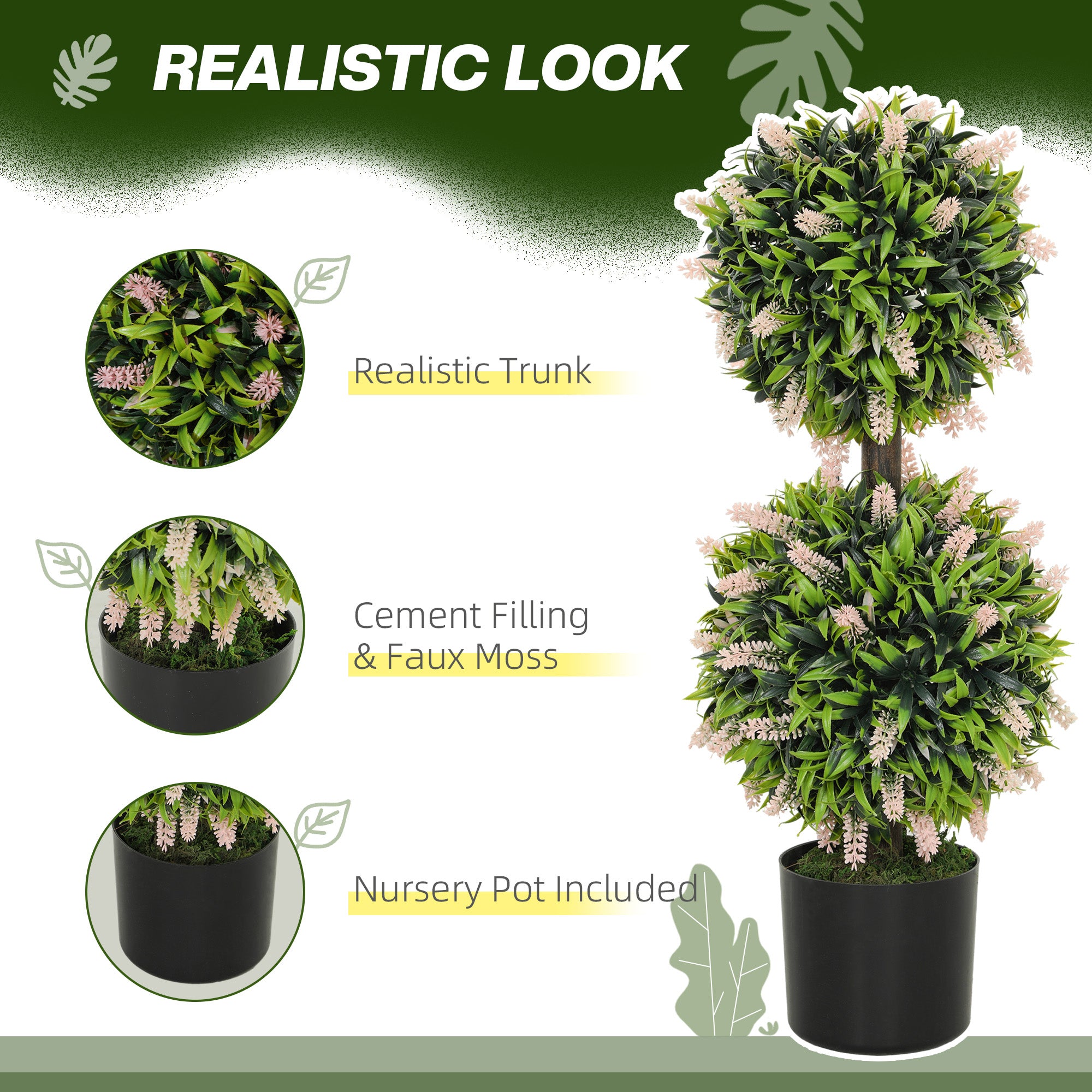 Set Of 2 Decorative Artificial Plants Ball Trees With Lavender Flowers In Pot Fake Plants For Home Indoor Outdoor Decor, 70cm, Pink