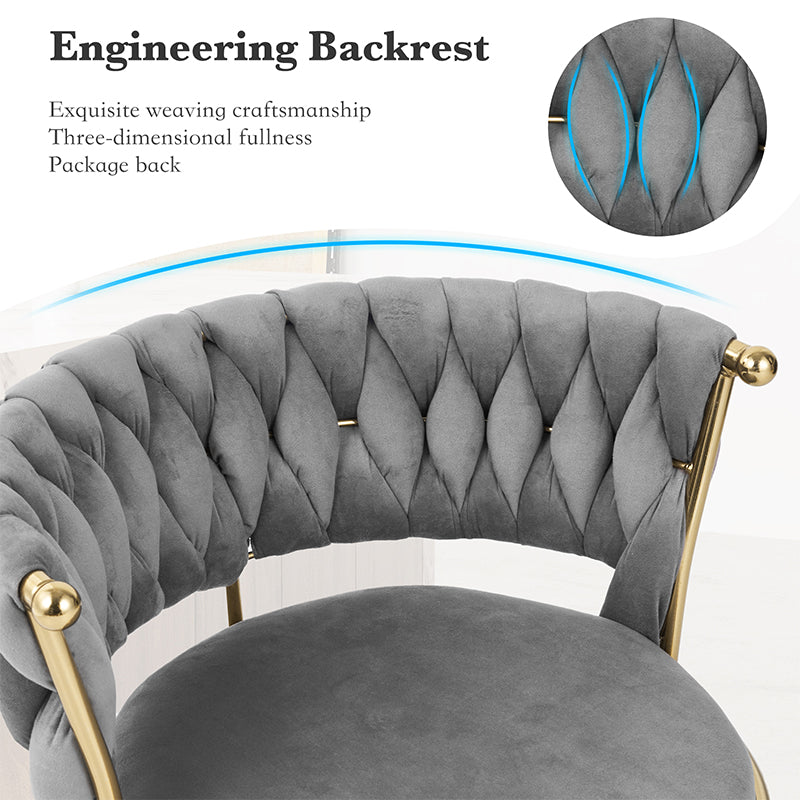 Adjustable Bar Stools Set Of 2, Woven Velvet Bar Stools With Gold Metal & Lumbar Support, Upholstered Counter Height Bar Chairs