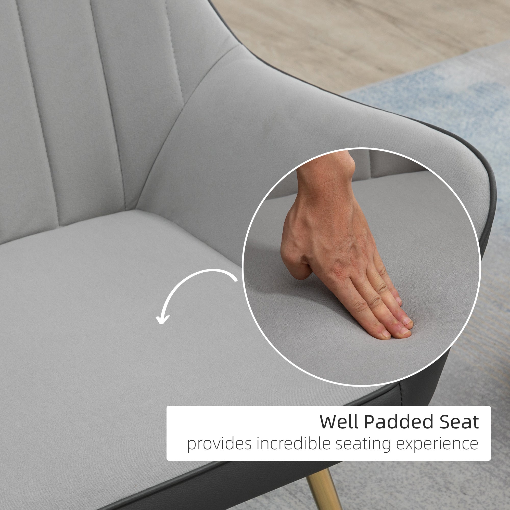 Velvet Armchairs, Upholstered Accent Chairs With Golden Steel Legs, Modern Vanity Chairs For Living Room And Bedroom, Light Grey