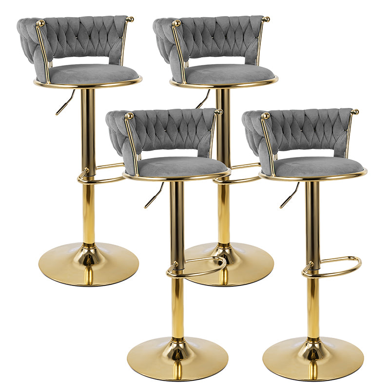 Adjustable Bar Stools Set Of 2, Woven Velvet Bar Stools With Gold Metal & Lumbar Support, Upholstered Counter Height Bar Chairs