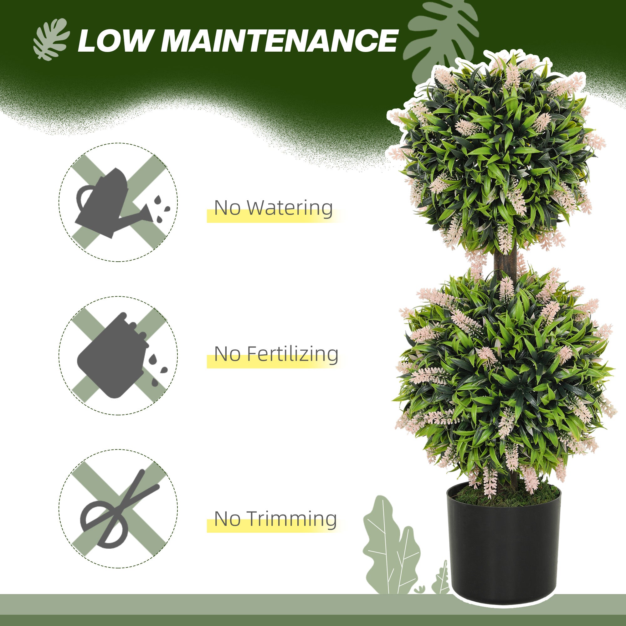 Set Of 2 Decorative Artificial Plants Ball Trees With Lavender Flowers In Pot Fake Plants For Home Indoor Outdoor Decor, 70cm, Pink