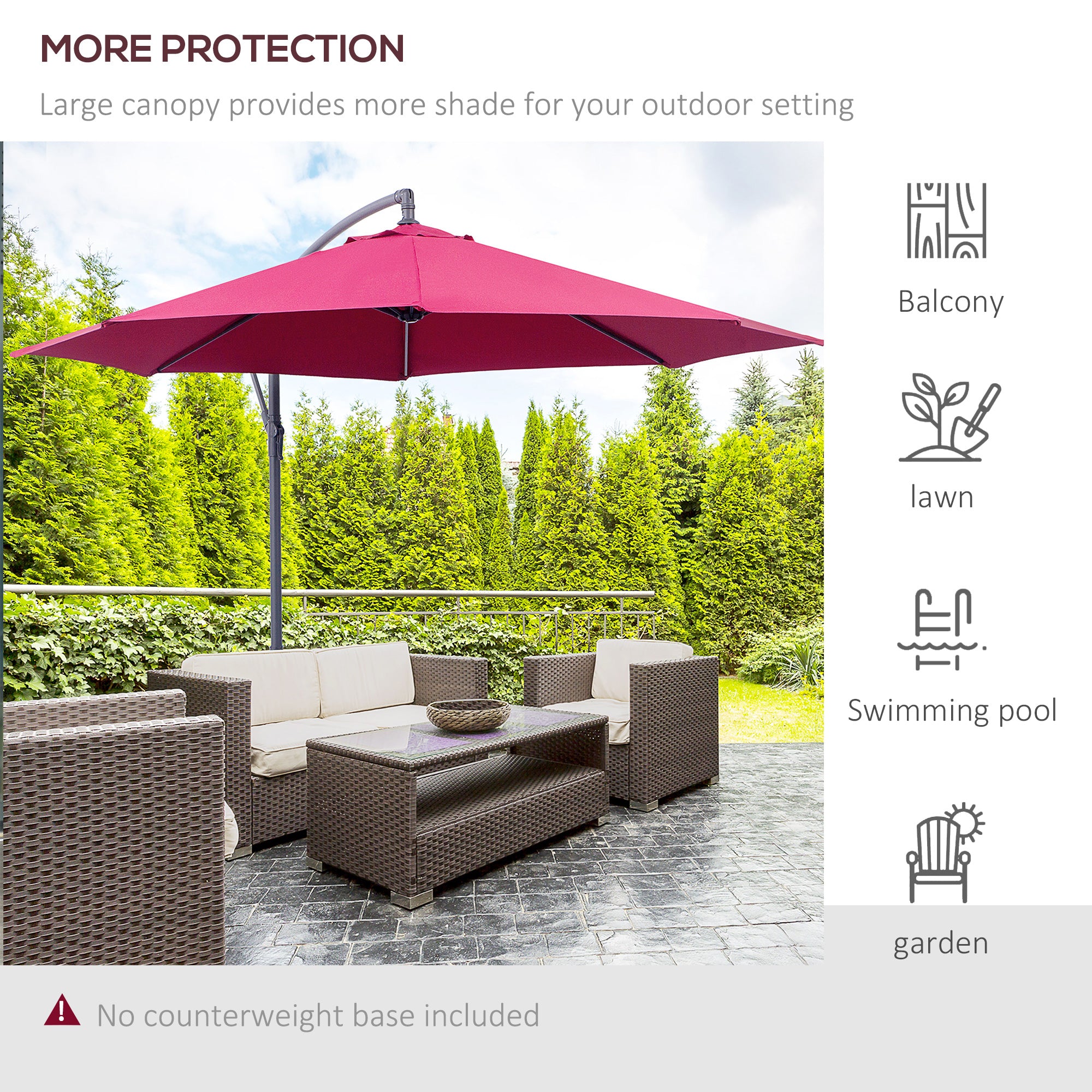 10' Cantilever Patio Umbrellas With UV And Water Resistant For Patio & Backyard Comfortable Red